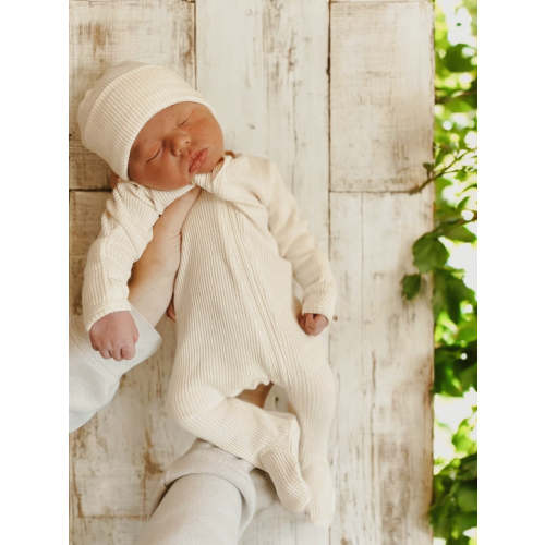 Organic Waffle 2-Way Zip Footie, Snow