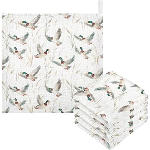 Mallard Ducks Baby Washcloths Newborn Muslin Burp Cloths 3 Pack Soft Cotton Baby Face Bath Towel Drool Bibs for Infants, Girls and Boys 11.8 x 11.8 Inch