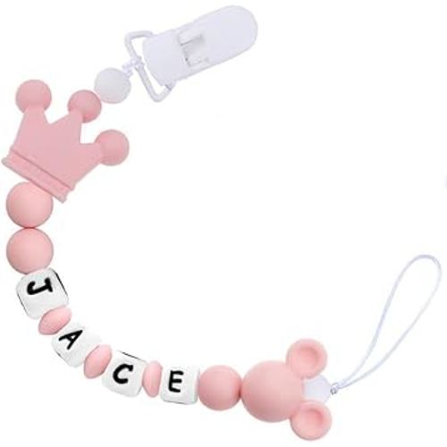 Personalized Pacifier Clip with Name Custom Pacifier Holder with Name Newborn Baby Gift Sets (Crown)