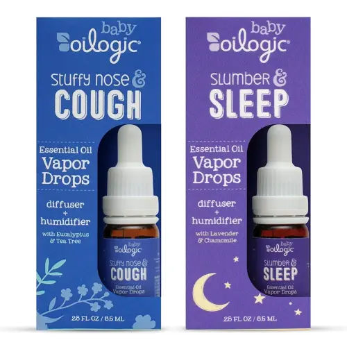 Oilogic Baby Essential Oil Vapor Drops for Diffuse & Humidifier, 2-Pack Set with Stuffy Nose & Cough + Slumber & Sleep - Baby Aromatherapy Oil is Safe for Babies, Kids & Toddlers
