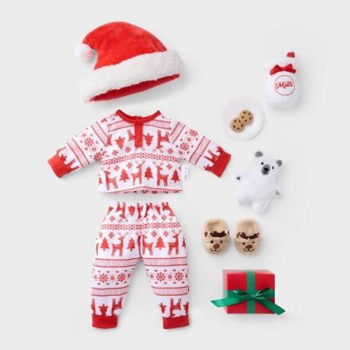 14" Baby Doll Christmas Morning Outfit - Gigglescape™: Holiday Theme, Polyester, Fits 14-Inch Doll, 11 Pieces