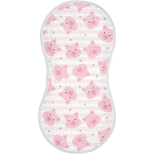 Muslin Baby Burp Cloths, Pink Pigs Stripes Muslin Washcloths Baby Rags Comfy Soft Absorbent in for Newborn Boys and Girls 1 Piece 22 x 11 Inch