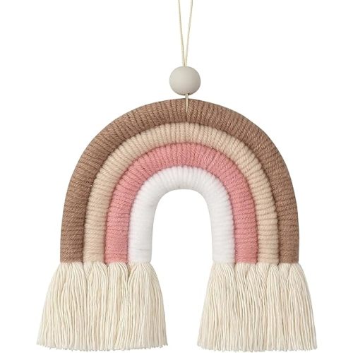 BOHO GARDEN Macrame Bohemian Rainbow Charm - Essential Oil Diffuser for Cars, Baby Nursery, Children’s Bedroom & Home Decor - Colorful Decorative Hanging Air Freshener & Accessories - 3.5x4 - Sienna