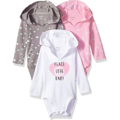 Hanes Baby and Toddler Ultimate Flexy Long Sleeve Bodysuit Hoodie (3 Pack)