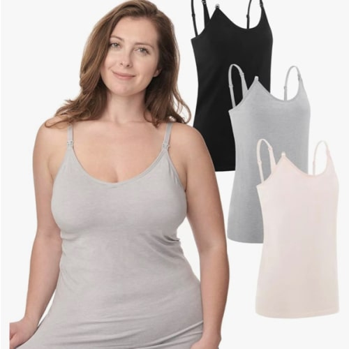 Under Control Nursing Cami Tank Tops for Breastfeeding Women Nursing Tops Maternity Shirts, Camisoles with Built in Bra 3Pack