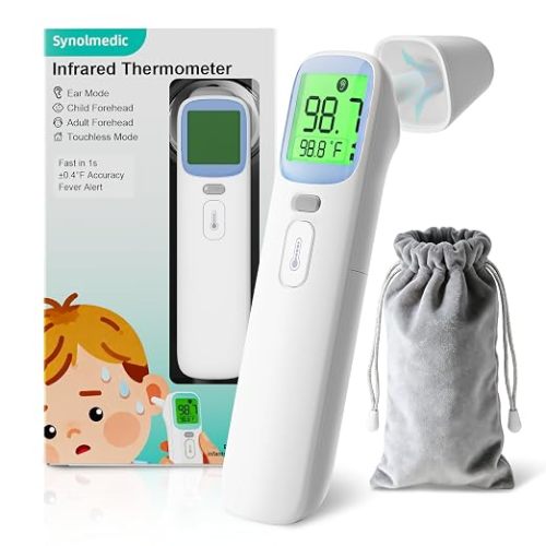 Baby Thermometer for Kids - Ear & Forehead Thermometer FSA-HSA, Digital Infrared Thermometers for Adults, Accurate No Touch Termometro with Fever Alarm & Mute Mode,40 Memories (Blue 1 Pack)