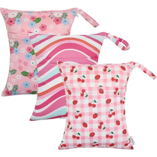 ALVA ALVABABY 3pcs Cloth Diaper Wet Dry Bags Waterproof Reusable with Two Zippered Pockets Travel Beach Pool Daycare Soiled Baby Items Yoga Gym Bag for Swimsuits or Wet Clothes 3L-ZM22A