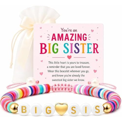 Big Sister Gift Bracelet for Girls, Big Sis Bracelet with Message Card, New Baby Announcement from Baby, Promoted Sister Keepsake, Baby Shower Birthday Sibling Jewelry
