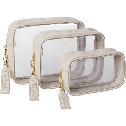 Lucky Love Diaper Bag Organizing Pouches | Set of 3 Including Diaper Clutch | Dry Wet Bag (Cream Clear Trio Pouches w/Removable Tags)