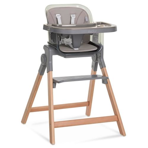 Evolur TinyThrone 2in1 Highchair in Fossil Gray, Baby High Chair Converts into Booster Seat & Adult Stool, Removable Tray and Easy to Clean