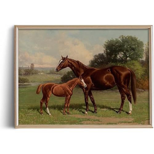 Rustic Farmhouse Wall Art Decor - 11x14" - Boho Landscape Pictures - French Country Kitchen Print Poster - Neutral Aesthetic Vintage - Horse Painting Equine Equestrian Pony - Art Deco Victoria Antique