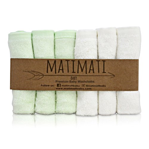 Matimati Rayon From Bamboo Baby Washcloths (6-pack) - Soft & Absorbent Towels For Baby’s Sensitive Skin - Perfect 10”x10” Reusable Wipes - Excellent Shower / Registry Gift