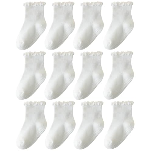 ANYANIME Toddler Socks Ruffle for Girls Baby Grip Socks Non Slip Cute Frill