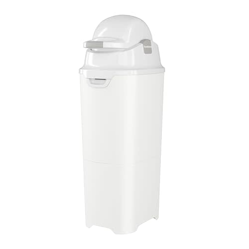 Foundations Tall Diaper Pail with Airtight Lid - Durable & Odorless Diaper Disposal, Large Capacity, Holds up to 60 Newborn Diapers, Refill with Any Bags - White