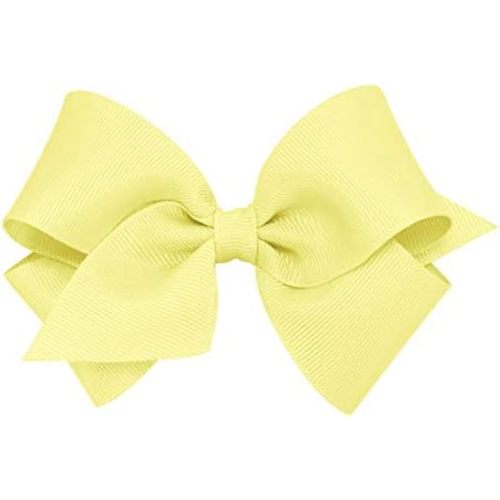 Wee Ones Girls' Plain Wrap Classic Grosgrain Hair Bows on a WeeStay No-Slip Hair Clip, Handmade, Small, Light Yellow