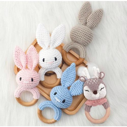 Bunny Crochet Rattle and Teether Toy  Handmade  Safe and - Etsy