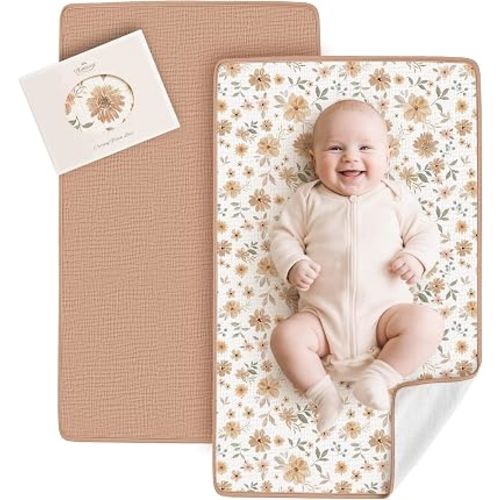 Konssy 2 Pack Waterproof Muslin Portable Changing Pad, Diaper Changing Mat