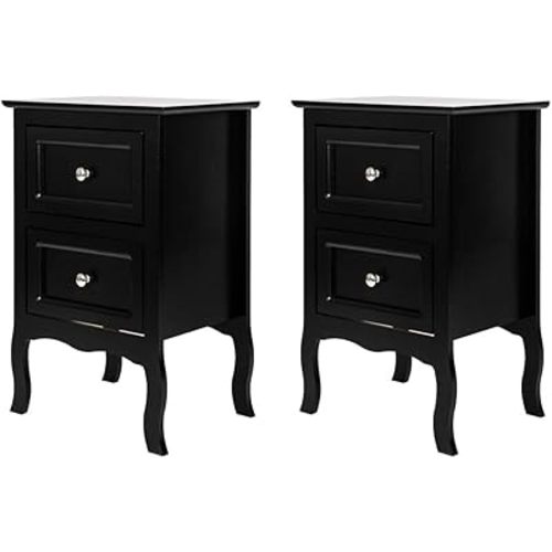 Bonnlo Black Nightstand Set of 2, Nightstands with 2 Drawers, Bed Side Table/Night Stand, Small Nightstand for Bedroom, Small Spaces, College Dorm, Kids’ Room, Living Room, Wood, 16W x 12D x 24H