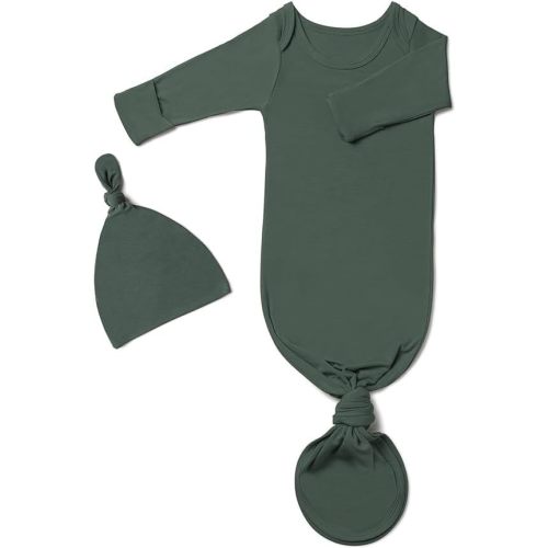 Bow Dream Rayon Bamboo Newborn Baby Boys Knotted Gown Sleeper Solid Color Jumpsuit with Matching Bonnet