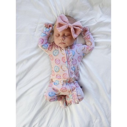 Lev Baby Infant Girls' Buttery Soft Donuts Ruffled Double Zipper Footie Pajama Pink 0-3M