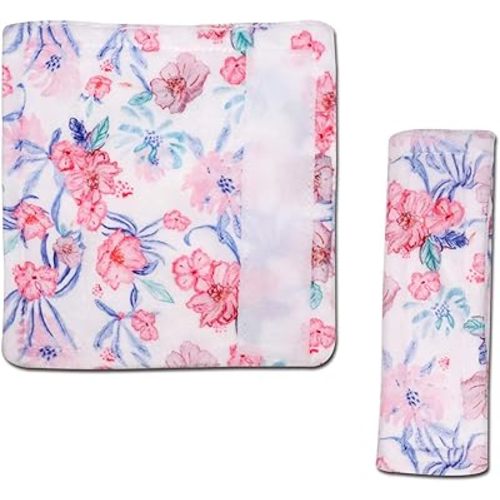 Baby Car Seat Belt Covers, Floral Stroller Seat Strap Covers, Car Seat Straps Shoulder Pads for Girls Boys, Mink Seat Belt Protectors for Car Seats/Pushchair, for Kids Newborn Infants Toddlers