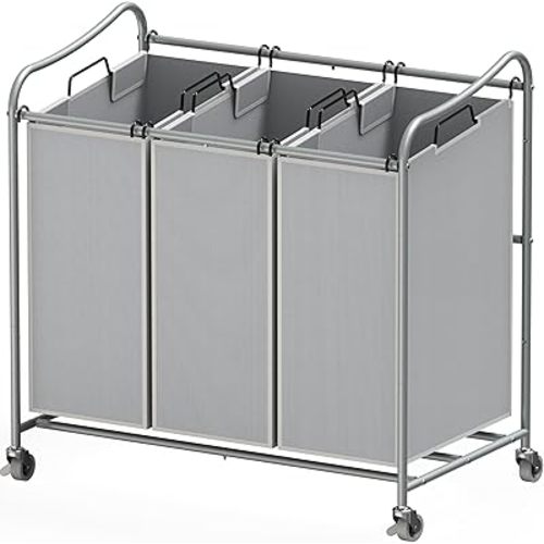 Simple Houseware Heavy-Duty 3-Bag Laundry Sorter Cart, Silver