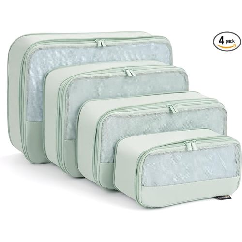 4 Piece Compression Packing Cubes for Suitcases and Backpack, Lightweight Travel Organizers (Light Green, 4 Pack)