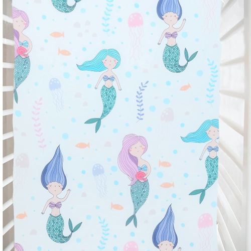 Cloele Crib Sheet Baby Girls Fitted Sheet 1 Pack Baby Nursery Sheet 100% Polyester Cozy Bed Sheet for Standard Crib and Toddler Mattresses - Mermaids Crib Mattress Sheet Infant Toddler Sheet for Girls
