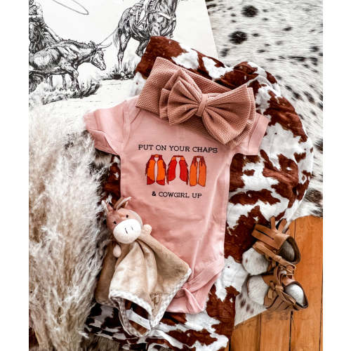 Chaps Cowgirl Design (Youth Onesie/Tee)(salmon pink/Cream)