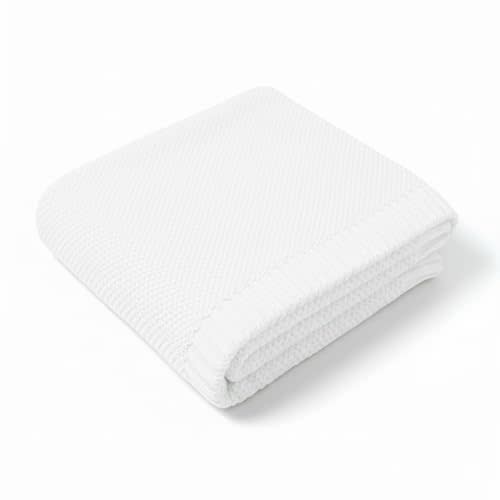 Baby Knit Blanket Soft Cotton Lightweight Newborn Blanket for Crib Stroller Toddler Nursery Shower Gift Cozy Breathable Travel Swaddle Wrap White 30 x 30 Inches
