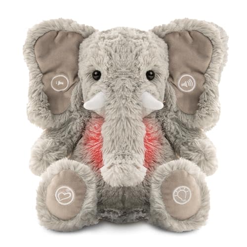 Gemma Joy Baby Sleep Soother Elephant for Baby – Cry Activated Heartbeat Stuffed Animal – Rechargeable Crib Soother with White Noise, Shush, Lullabies & Night Light – Newborn Essentials Must Haves
