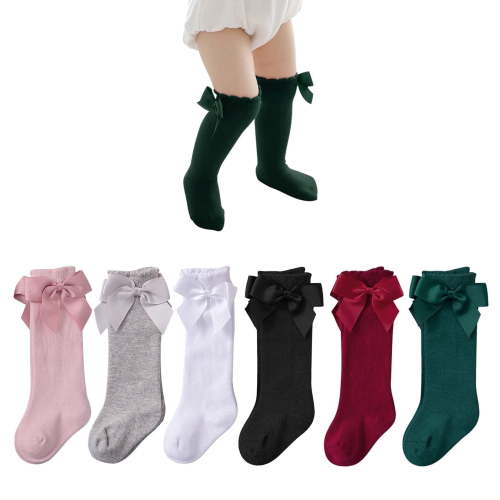 Zando 6 Pairs Newborn Socks with Bow Cotton Baby Girl Knee High Socks Ruffled Toddler Girl Socks 2-3T
