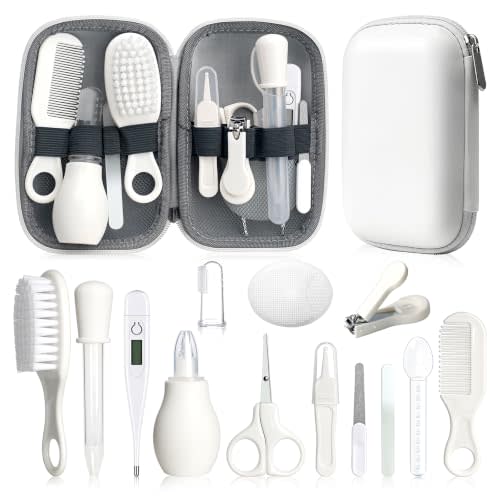 Baby Grooming Kit, Infant Safety Care Set with Hair Brush Comb Nail Clipper Nasal Aspirator,Baby Essentials Kit for Newborn Girls Boys (White)