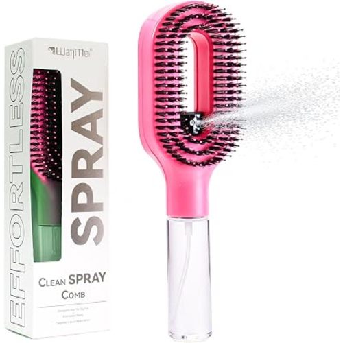 Hair Brush with Water Spray - 2-in-1 Detangling Brush with Built-in Mister Spray, 50ml Portable Spray Hair Brush for Wet & Dry Frizz-Free Styling, Women Girls & Kids(1 Rose Pink)