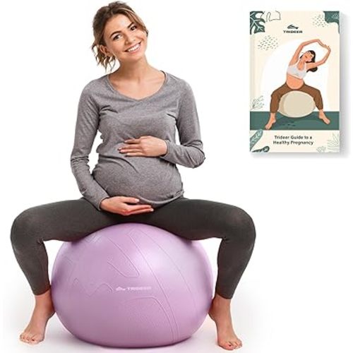 Trideer Pregnancy Birthing Ball, 1.7mm Extra Thick Yoga Ball for Maternity, Labor, Physio, Recovery, Exercise Guide & Daily Comfort Tips for All Trimesters, 1000LB Anti-Burst Non-Slip Stability Ball