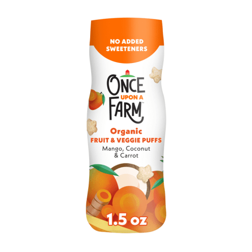 Once Upon a Farm Organic Baby Puffs, Mango, Carrot & Coconut, 1.5oz Canister