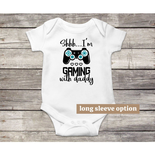 Shhh I'm Gaming With Daddy, Gamer Baby Bodysuit, Funny Baby Clothes, Cute Baby Outfit, Baby Announcement, Gamer Dad Gift, Video Game Shirt