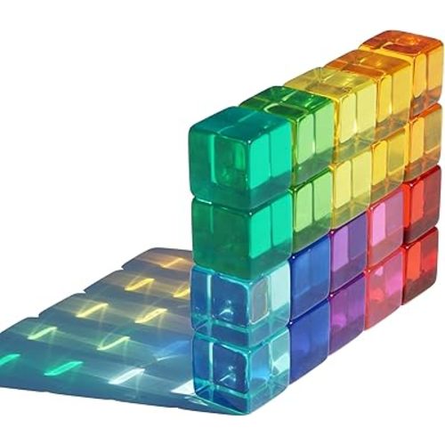 Candywood Rainbow Acrylic Gem Cubes Blocks Children Educational Sensory Training Crystal Toys Baby Learn Color Light Shadow Stacking Toys (20-Pcs)