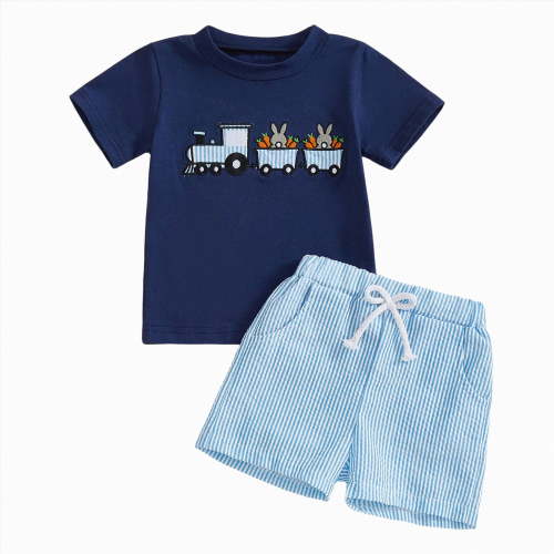 TOWED22 Toddler Baby Boy Clothes for 2t 3t Boys Cute Summer Short Sleeve T-Shirt Tops Shorts Clothes Sets Baby Boy Outfits(Blue,3-4 Y)