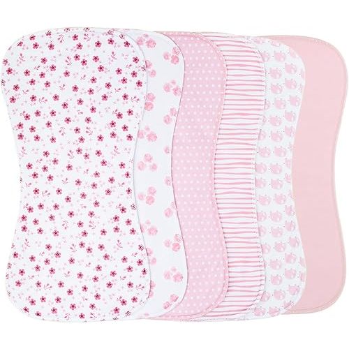 Baby Burp Cloths Large Size 3-Layers Thicken 100% Cotton Super Absorbent and Soft Baby Spit Up Burping Rags Baby Burp Cloth Set for Girls 6 Pack