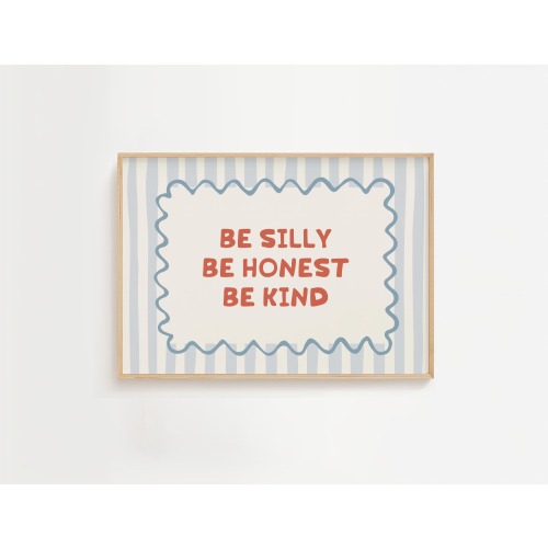 Be Silly Be Honest Be Kind Retro Print Digital Landscape, Retro Kids Room Decor, vintage quote poster, Boho Playroom, Vintage Nursery