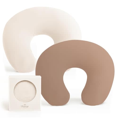 Konssy 2 Pack Nursing Pillow Covers, Soft Stretchy Cover for Breastfeeding | Covers Only, Milk Silk Fabric, Breathable & Machine Washable, Slipcovers for Newborn Baby Boy Girl, (Beige,brown)