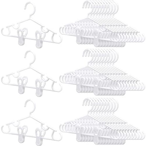 Hsei 120 Packs Baby Hangers with Clips Toddler Hangers Kids Hangers with Clips for Pants Closet Coat Skirts Socks (White)