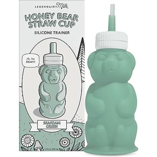 Legendairy Milk Honey Bear Straw Cup Silicone for Babies (Green), 8 oz. Dishwasher Safe, Food Grade Silicone, Honeybear Sippy Cup for Ages 4+ Months
