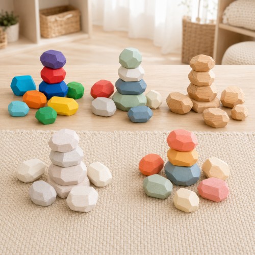 Wooden Balancing Stones – Rainbow Stacking Rocks, 10-36 pcs – Montesstorytime