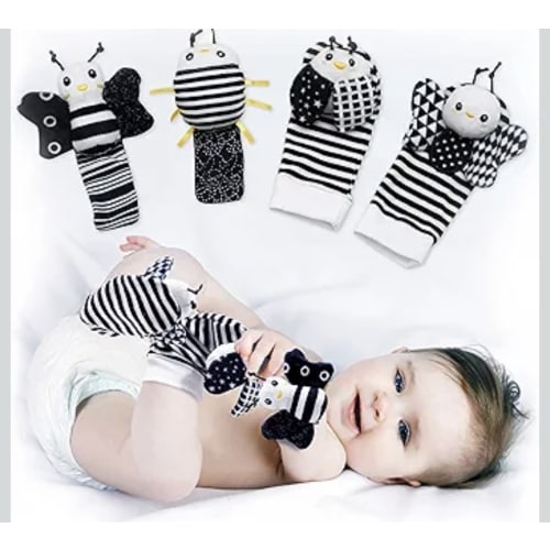 BABY K Baby Rattle Socks & Wrist Toys (Set E) - Newborn Toys for Baby Boy or Girl - Brain Development Infant Toys - Hand and Foot Rattles Suitable for 0-6, 6-12 Months Babies - Newborn Baby Gifts