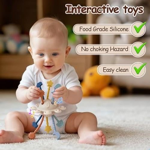 TYRY.HU Silicone Baby Sensory Montessori Toys,Silicone Pull String Fidget Toys for Babies 18 Months+, Travel Toy for Plane, Car, and Stroller, Early Educational Fine Motor Skills Toy for Toddlers