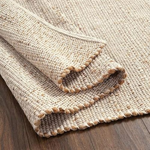 GRUHUM Jute Cotton Area Rug 6X9 ft Natural Hand Woven Farmhouse Rug Large