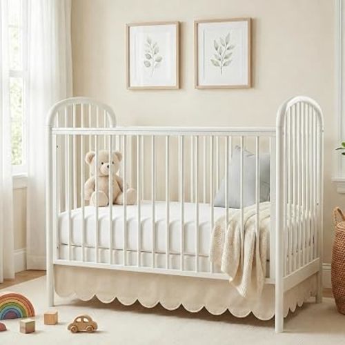 28 x 52 Oatmeal Beige Crib Skirt 14 Inch Drop, Scalloped Crib Bed Skirt