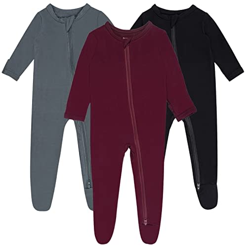 Baby Boy Footed Pajamas with Mittens,Rayon Made from Bamboo Sleepers, 2 Way Zipper Long Sleeve Pjs